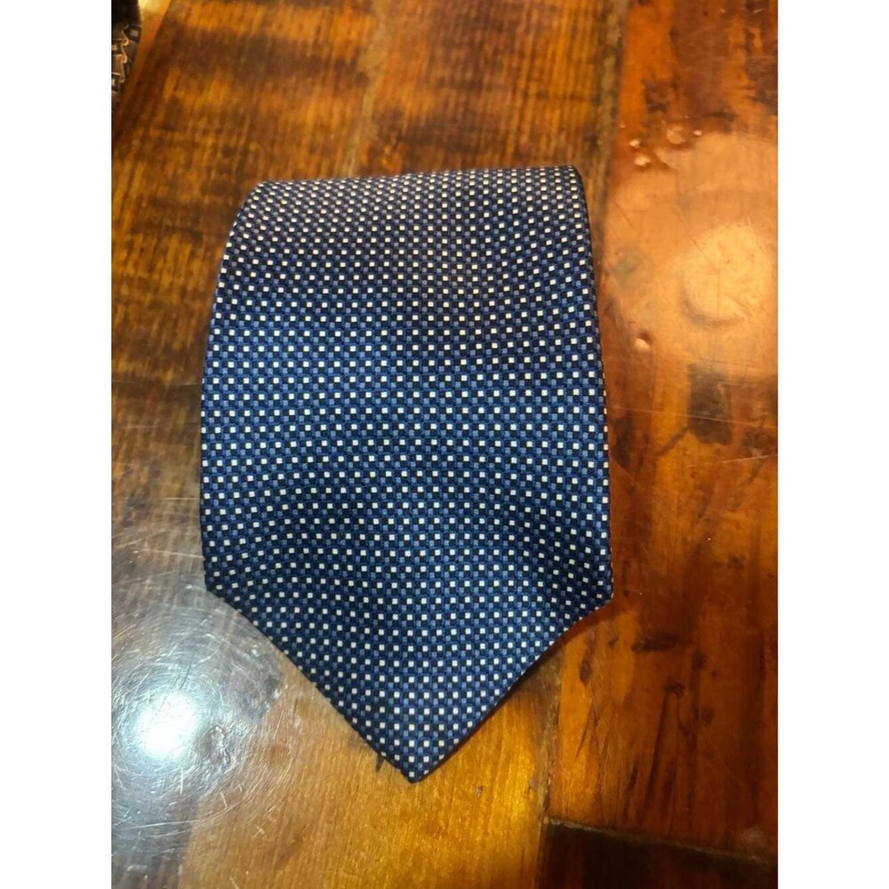 John Henry Blue Micro-Square Geometric 100% Silk Tie